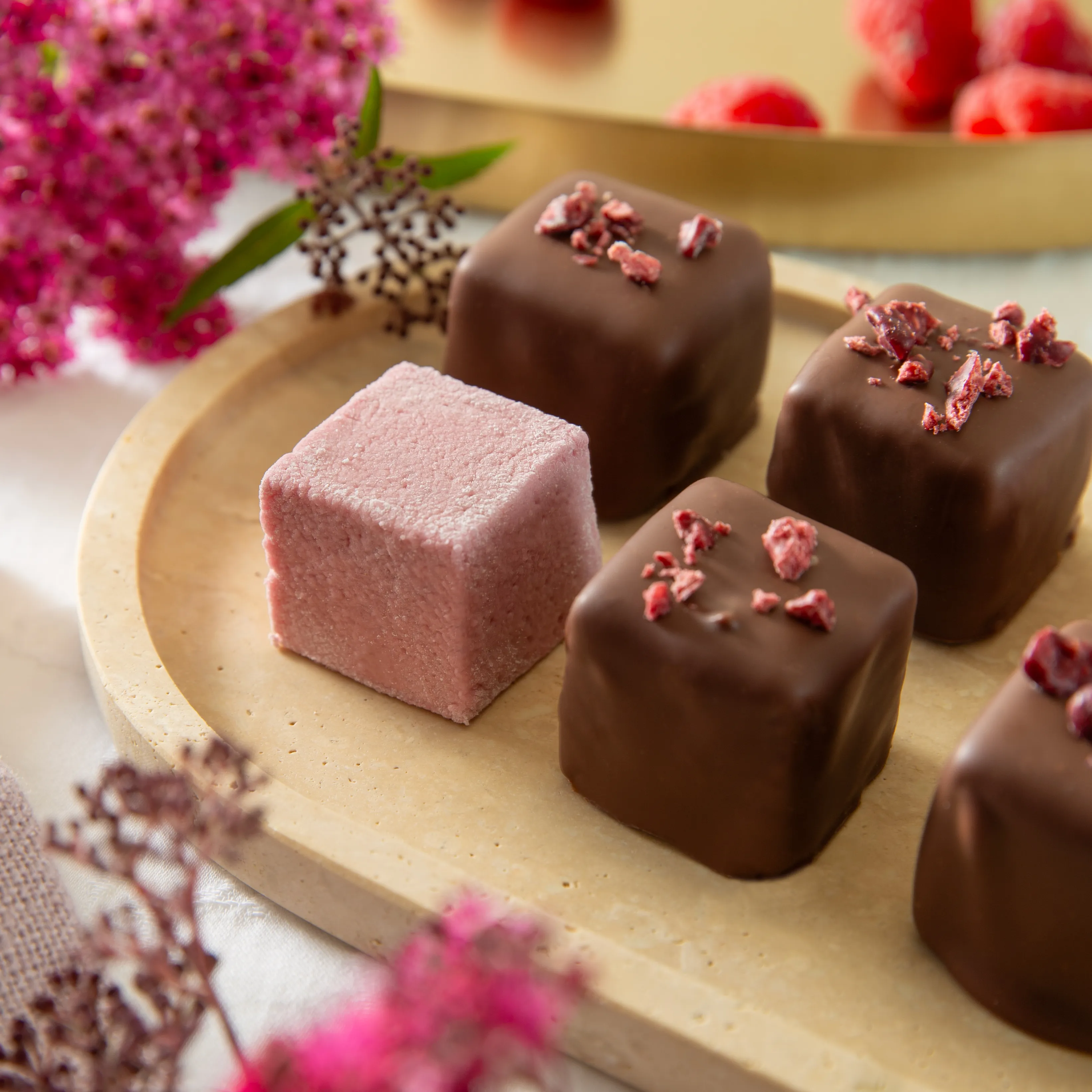 Guimauve à la framboise et au chocolat lait